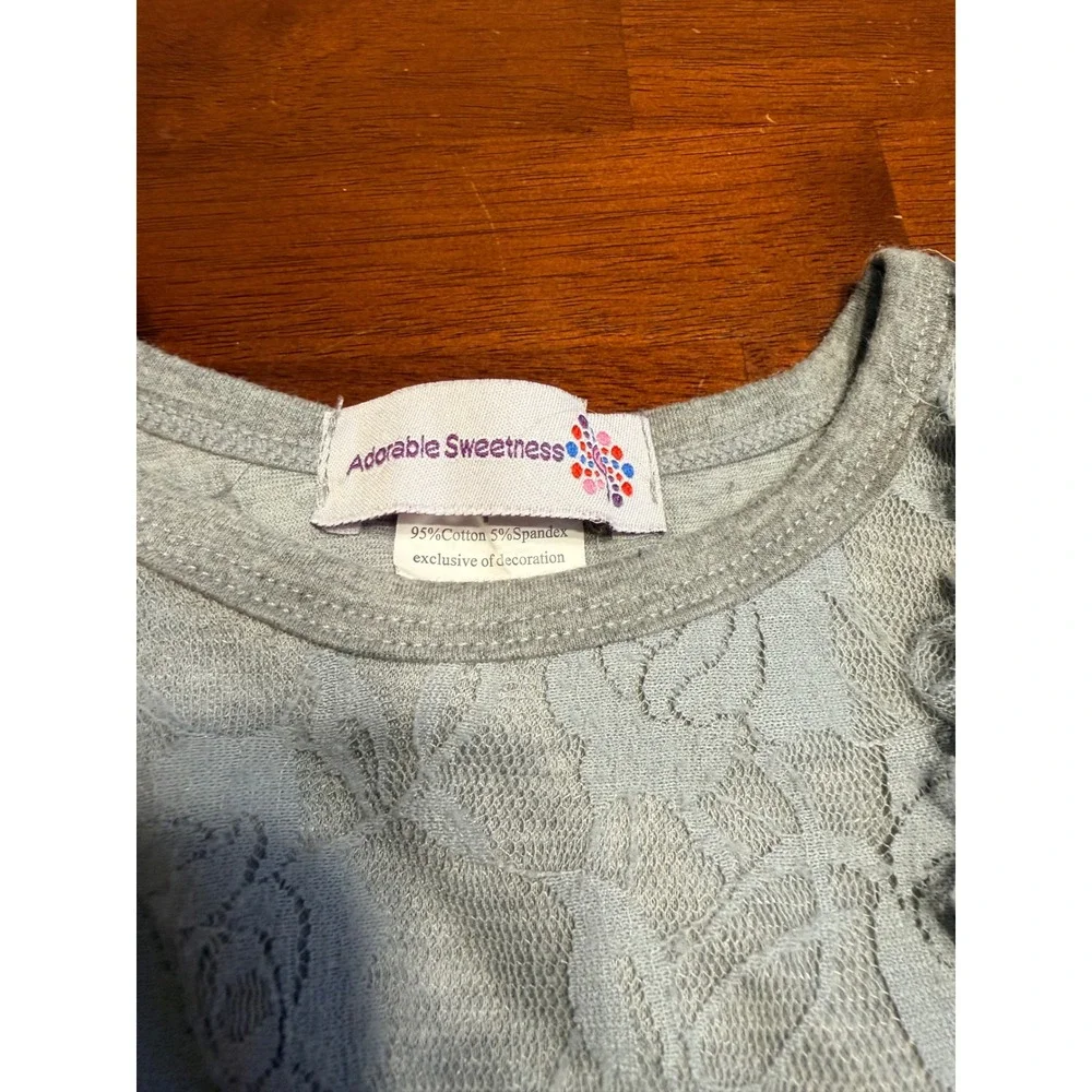 Adorable Sweetness Girls Pant Set 4 Blue Floral Lace Ruffle Script Outfit
